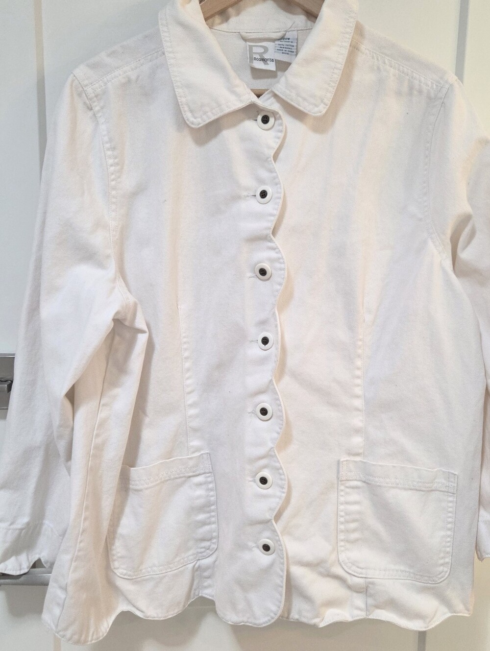 Roaman’s White Scallop Edge Utility Jacket Plus Size 20W Cottagecore Coastal